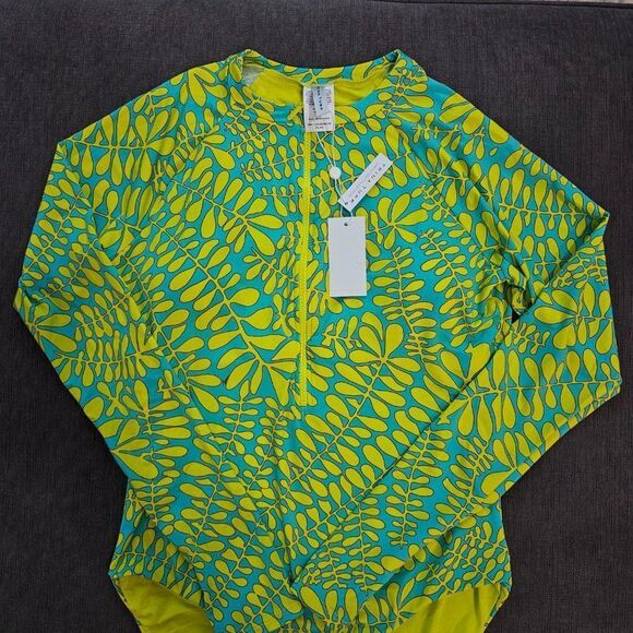 Trina Turk Women Trellis Zip Front Long Sleeve Paddle Swimsuit Rashguard Size L - Picture 6 of 15